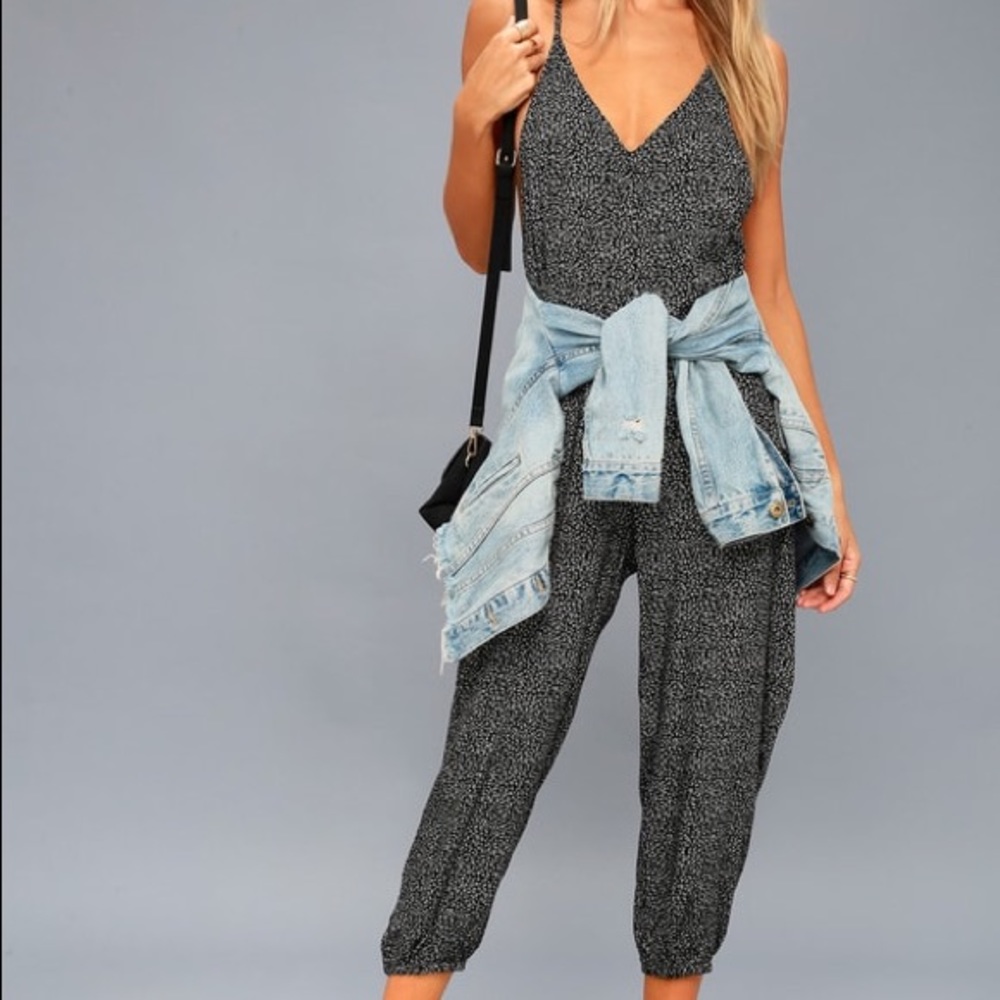 Lulus Embarcadero Black&White Print Midi Jumpsuit
